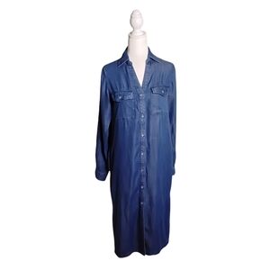 Knox Rose Women's XS Long Sleeve Blue Denim Pockets Midi Shirt Dress